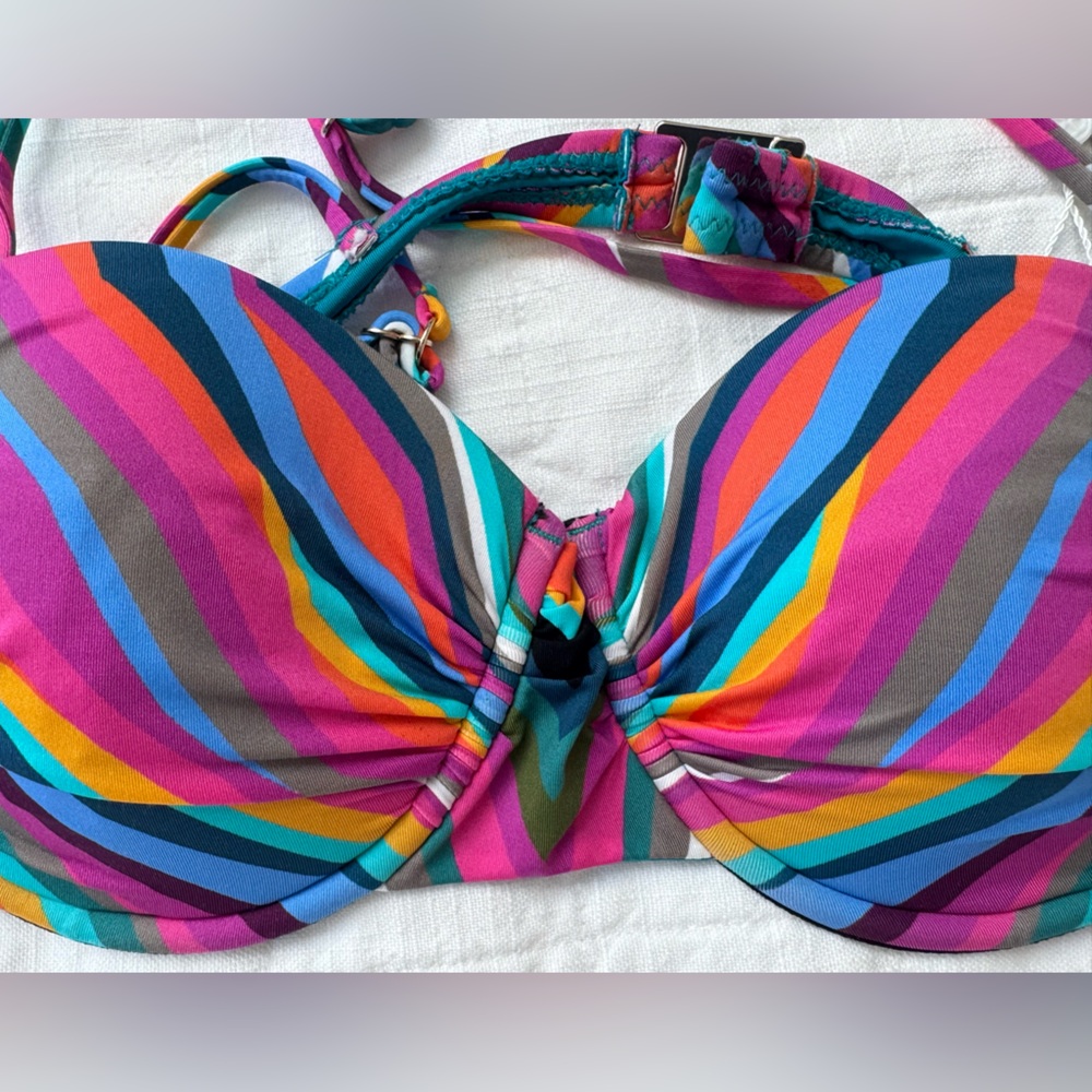 Trina Turk Multicolor Striped Bikini Top, Size 10, NWT